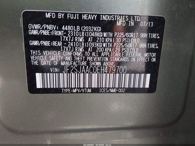 Aukcja sprzedaży 2014 Subaru Forester 2.5i, vin: JF2SJAAC0EH479700, numer aukcji: 45895957
