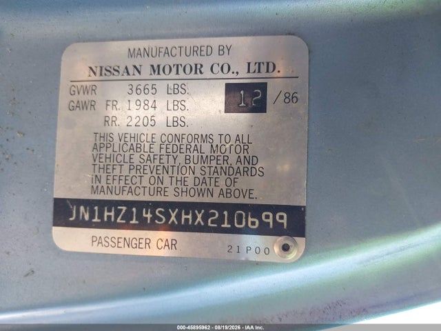 Продаж на аукціоні авто 1987 Nissan 300zx, vin: JN1HZ14SXHX210699, номер лоту: 45895962