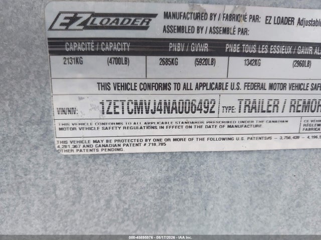45895976 :رقم المزاد ، 1ZETCMVJ4NA006492 vin ، 2022 Other Other مزاد بيع
