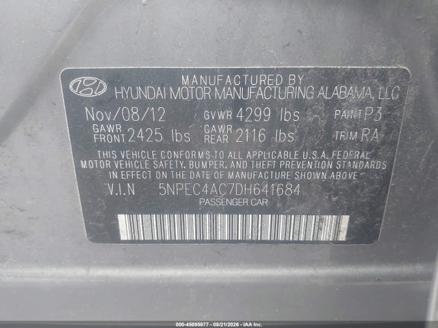 Продажа на аукционе авто 2013 Hyundai Sonata Limited, vin: 5NPEC4AC7DH641684, номер лота: 45895977