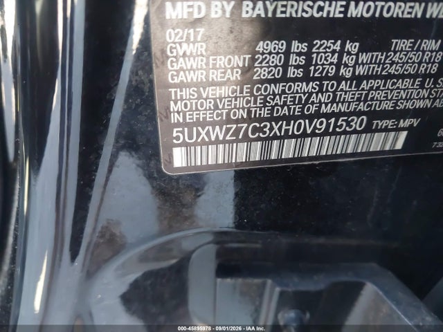 Aukcja sprzedaży 2017 Bmw X3 Sdrive28i, vin: 5UXWZ7C3XH0V91530, numer aukcji: 45895978