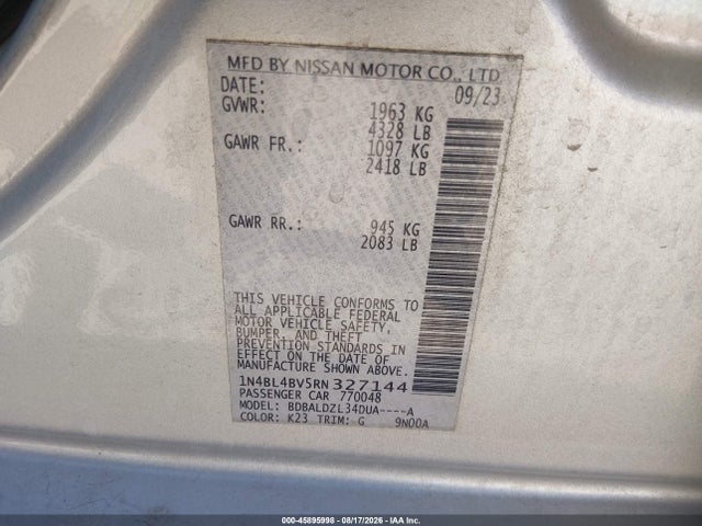 45895998 :رقم المزاد ، 1N4BL4BV5RN327144 vin ، 2024 Nissan Altima S Fwd مزاد بيع
