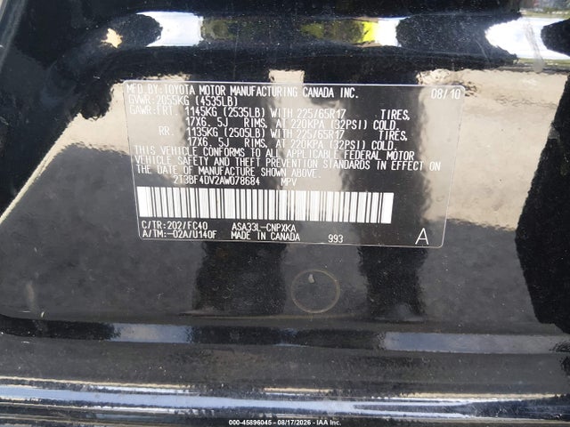 Aukcja sprzedaży 2010 Toyota Rav4, vin: 2T3BF4DV2AW078684, numer aukcji: 45896045