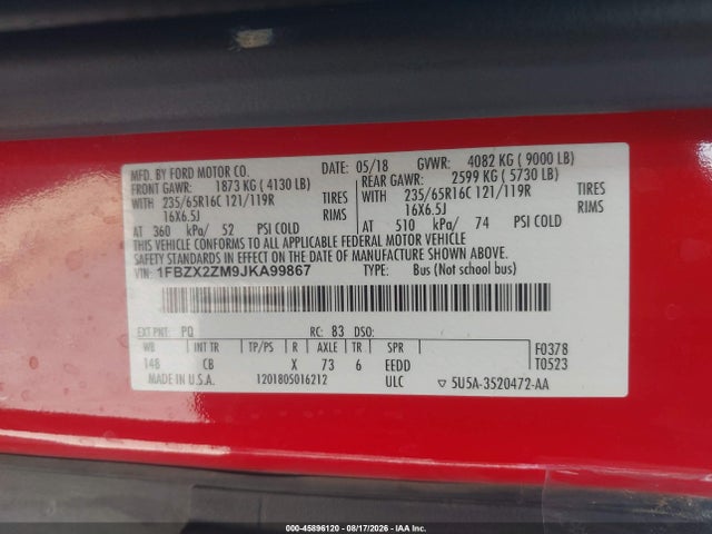 Ford Transit-350 Xl 2018 1FBZX2ZM9JKA99867 Image 9