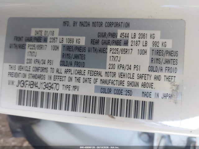 Aukcja sprzedaży 2018 Mazda Cx-5 Sport, vin: JM3KFABM4J1349470, numer aukcji: 45896128