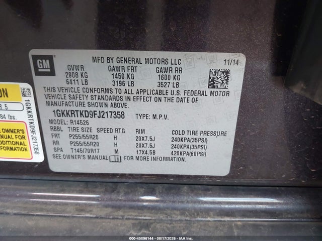 Aukcja sprzedaży 2015 Gmc Acadia Denali, vin: 1GKKRTKD9FJ217358, numer aukcji: 45896144