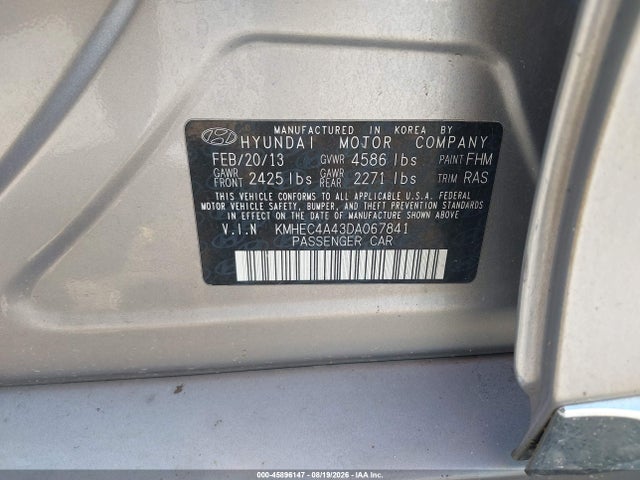 Aukcja sprzedaży 2013 Hyundai Sonata Hybrid Limited, vin: KMHEC4A43DA067841, numer aukcji: 45896147