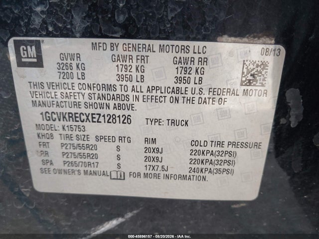 45896157 :رقم المزاد ، 1GCVKRECXEZ128126 vin ، 2014 Chevrolet Silverado 1500 Lt مزاد بيع