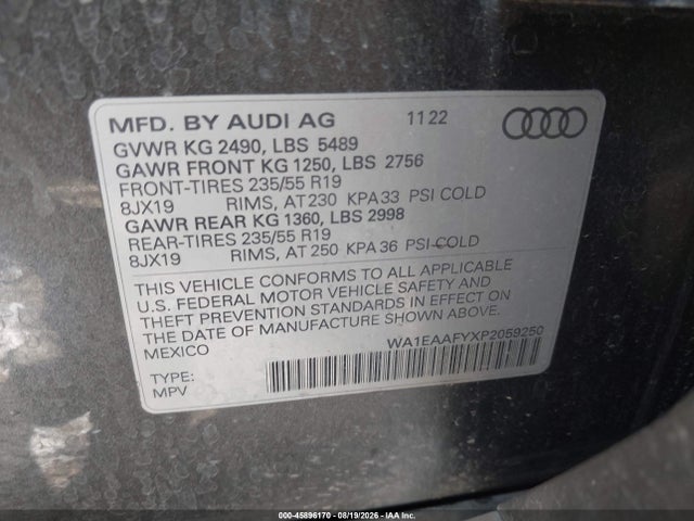 Aukcja sprzedaży 2023 Audi Q5 Premium Plus 45 Tfsi S Line Quattro, vin: WA1EAAFYXP2059250, numer aukcji: 45896170