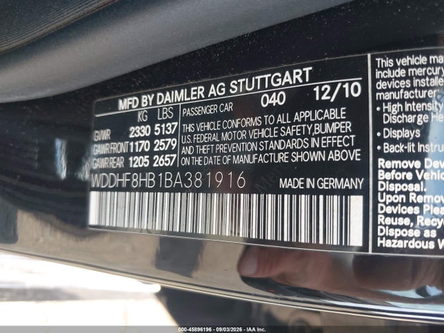 Продаж на аукціоні авто 2011 Mercedes-benz E 350 4matic, vin: WDDHF8HB1BA381916, номер лоту: 45896196