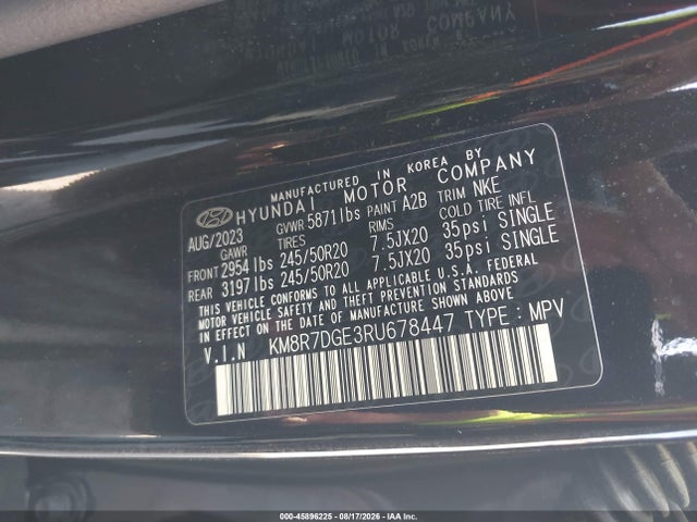 Aukcja sprzedaży 2024 Hyundai Palisade Calligraphy Night Edition, vin: KM8R7DGE3RU678447, numer aukcji: 45896225
