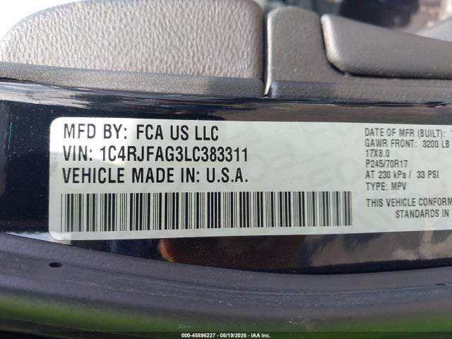 45896227 :رقم المزاد ، 1C4RJFAG3LC383311 vin ، 2020 Jeep Grand Cherokee Laredo E 4x4 مزاد بيع