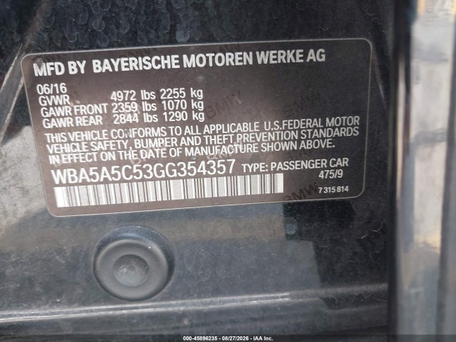 45896235 :رقم المزاد ، WBA5A5C53GG354357 vin ، 2016 Bmw 528i مزاد بيع