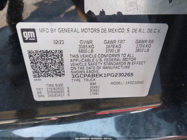 45896239 :رقم المزاد ، 3GCPABEK1PG230265 vin ، 2023 Chevrolet Silverado 1500 2wd  Short Bed Custom مزاد بيع