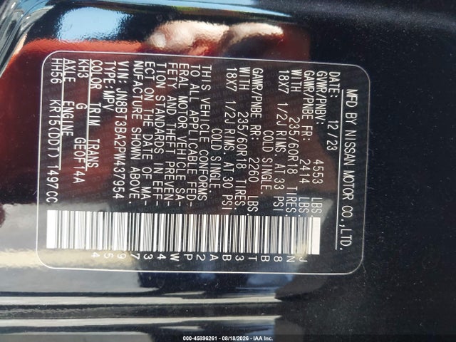 Продаж на аукціоні авто 2023 Nissan Rogue Sv Fwd, vin: JN8BT3BA2PW437954, номер лоту: 45896261