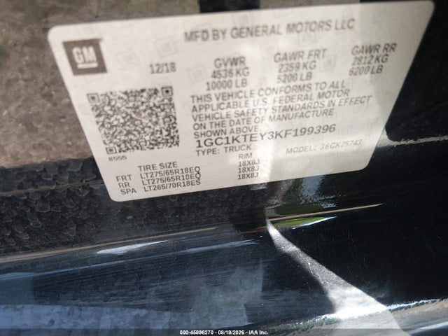 Aukcja sprzedaży 2019 Chevrolet Silverado 2500hd Ltz, vin: 1GC1KTEY3KF199396, numer aukcji: 45896270