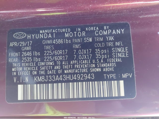 Hyundai Tucson Se Plus 2017 KM8J33A43HU492943 Image 9