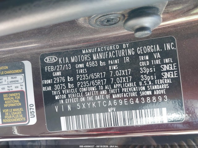 Aukcja sprzedaży 2014 Kia Sorento Lx, vin: 5XYKTCA69EG438893, numer aukcji: 45896327