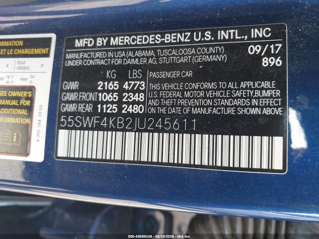 2018 Mercedes-benz C 300 4matic მანქანა იყიდება აუქციონზე, vin: 55SWF4KB2JU245611, აუქციონის ნომერი: 45896349