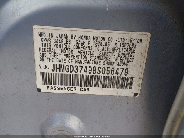 Продажа на аукционе авто 2008 Honda Fit, vin: JHMGD37498S056479, номер лота: 45896367