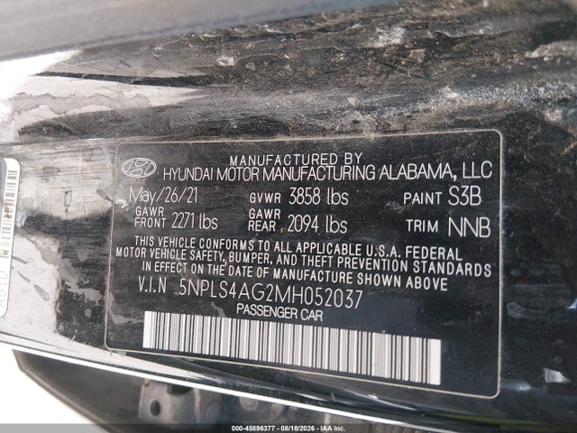 Aukcja sprzedaży 2021 Hyundai Elantra Sel, vin: 5NPLS4AG2MH052037, numer aukcji: 45896377