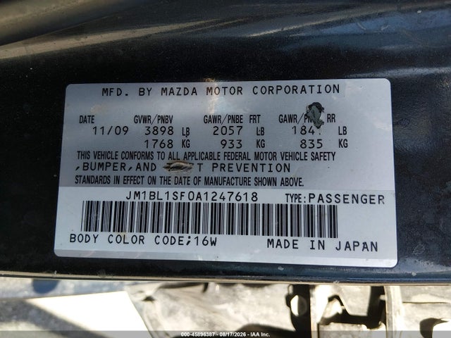 45896387 :رقم المزاد ، JM1BL1SF0A1247618 vin ، 2010 Mazda Mazda3 I Touring مزاد بيع
