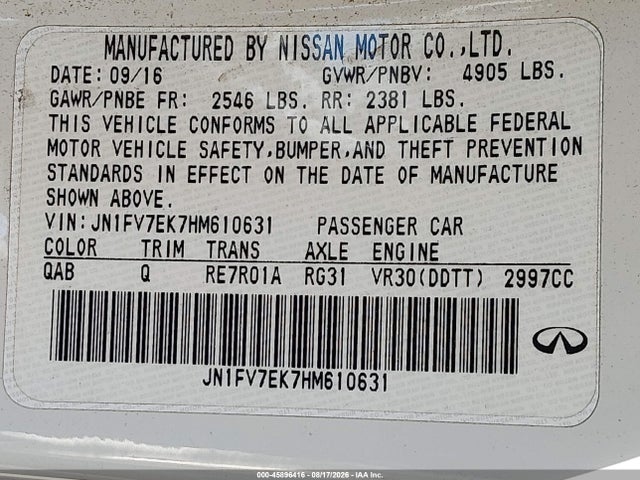 Продаж на аукціоні авто 2017 Infiniti Q60 3.0t Red Sport 400, vin: JN1FV7EK7HM610631, номер лоту: 45896416