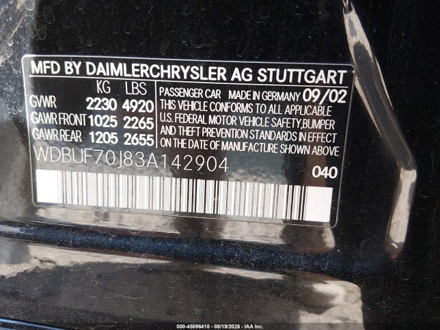 Продаж на аукціоні авто 2003 Mercedes-benz E 500, vin: WDBUF70J83A142904, номер лоту: 45896418