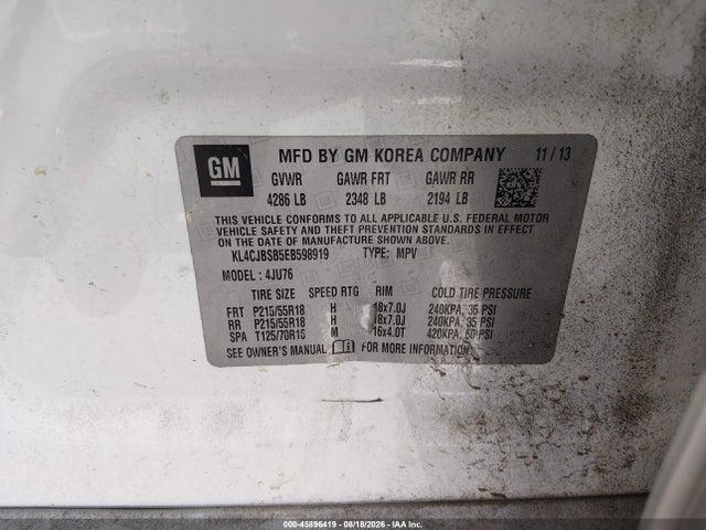 2014 Buick Encore Convenience მანქანა იყიდება აუქციონზე, vin: KL4CJBSB5EB598919, აუქციონის ნომერი: 45896419
