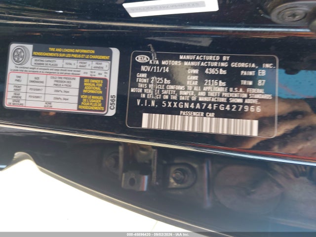 Продажа на аукционе авто 2015 Kia Optima Ex, vin: 5XXGN4A74FG427966, номер лота: 45896420
