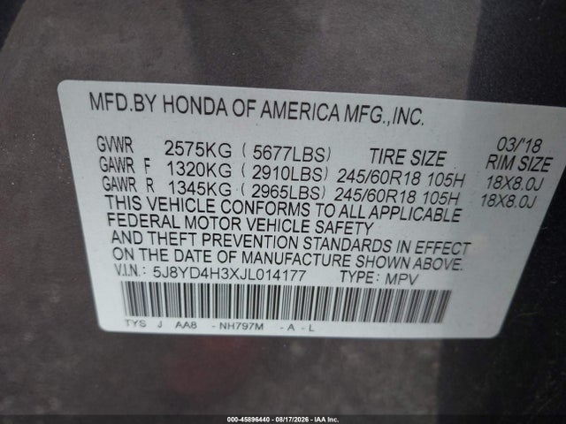 Продажа на аукционе авто 2018 Acura Mdx, vin: 5J8YD4H3XJL014177, номер лота: 45896440