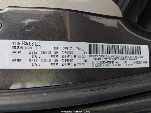 Продаж на аукціоні авто 2017 Dodge Grand Caravan Se, vin: 2C4RDGBGXHR706487, номер лоту: 45896466