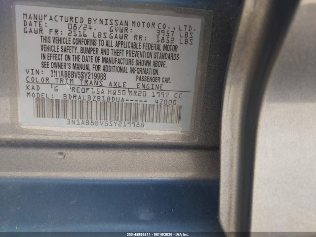 45896511 :رقم المزاد ، 3N1AB8BV5SY219988 vin ، 2025 Nissan Sentra S مزاد بيع