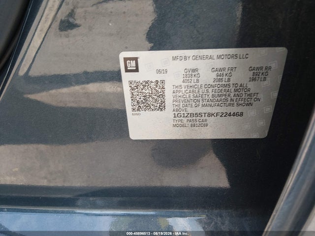 2019 Chevrolet Malibu 1ls მანქანა იყიდება აუქციონზე, vin: 1G1ZB5ST8KF224468, აუქციონის ნომერი: 45896513