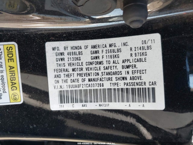 2012 Acura Tl 3.5 მანქანა იყიდება აუქციონზე, vin: 19UUA8F21CA007268, აუქციონის ნომერი: 45896515