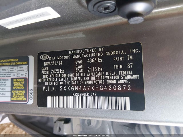 KIA OPTIMA EX 2015 5XXGN4A7XFG430872 Image 9
