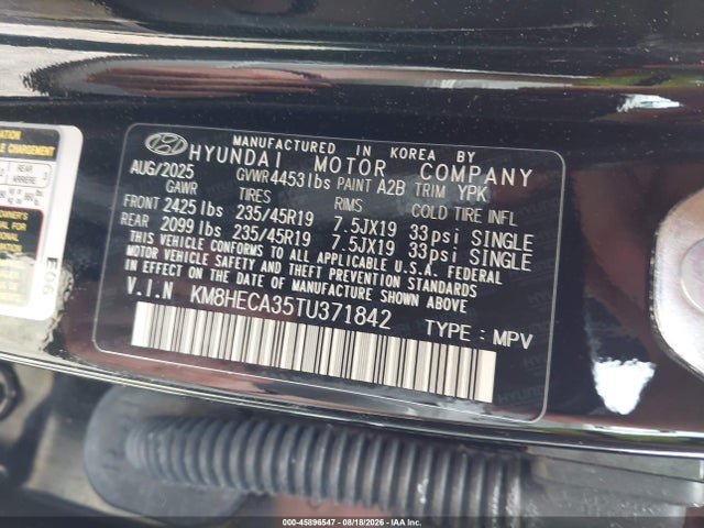 45896547 :رقم المزاد ، KM8HECA35TU371842 vin ، 2026 Hyundai Kona Limited مزاد بيع