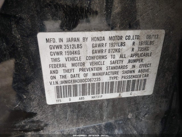 2013 Honda Fit მანქანა იყიდება აუქციონზე, vin: JHMGE8H38DC067235, აუქციონის ნომერი: 45896552