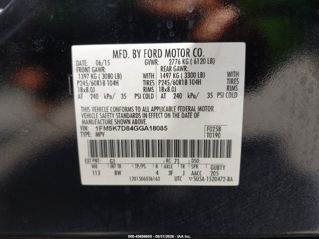 1FM5K7D84GGA18085 Ford EXPLORER XLT