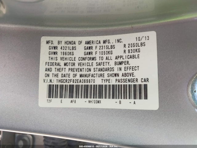 Продаж на аукціоні авто 2014 Honda Accord Ex-l, vin: 1HGCR2F82EA069870, номер лоту: 45896610