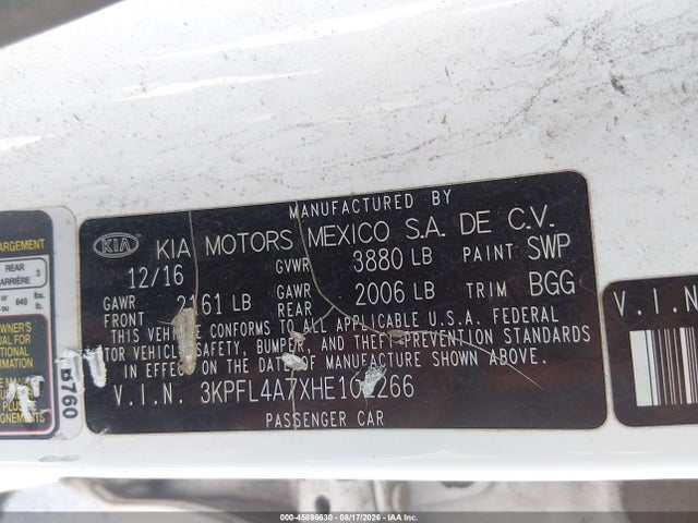 45896630 :رقم المزاد ، 3KPFL4A7XHE102266 vin ، 2017 Kia Forte Lx مزاد بيع