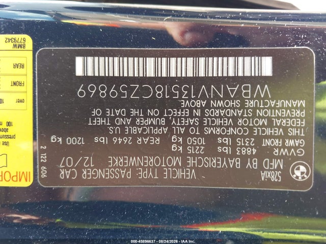 45896637 :رقم المزاد ، WBANV13518CZ59869 vin ، 2008 Bmw 528xi مزاد بيع