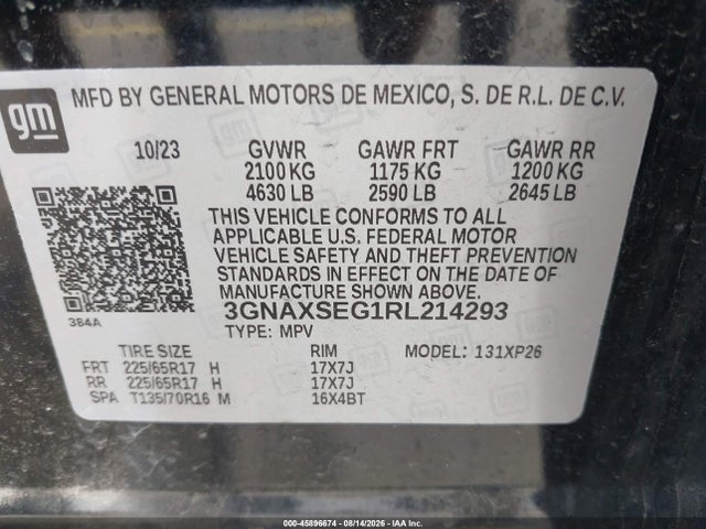 Aukcja sprzedaży 2024 Chevrolet Equinox Awd Ls, vin: 3GNAXSEG1RL214293, numer aukcji: 45896674