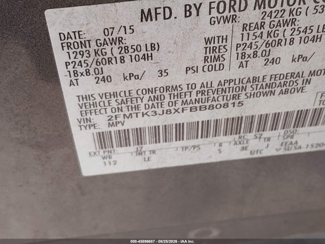 Ford EDGE SEL 2015 2FMTK3J8XFBB80815 Image 9
