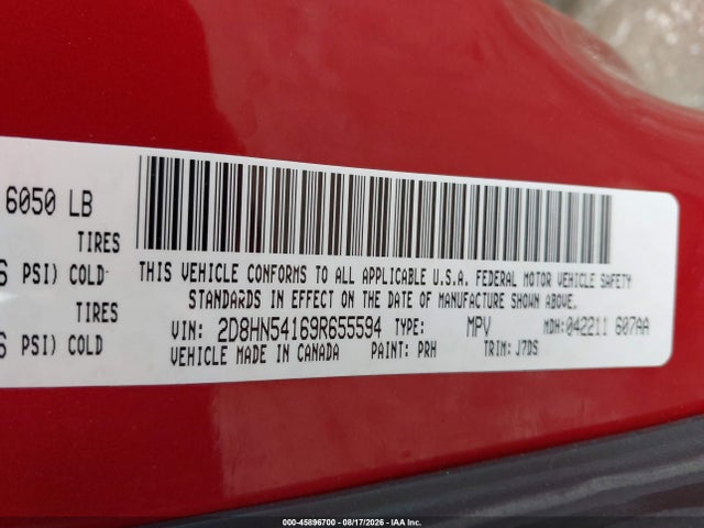 2009 Dodge Grand Caravan Sxt მანქანა იყიდება აუქციონზე, vin: 2D8HN54169R655594, აუქციონის ნომერი: 45896700