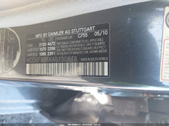 45896713 :رقم المزاد ، WDDGF8BBXAR130848 vin ، 2010 Mercedes-benz C 300 Sport 4matic مزاد بيع
