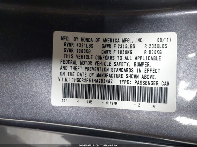 1HGCR2F51HA295487 Honda Accord Sport