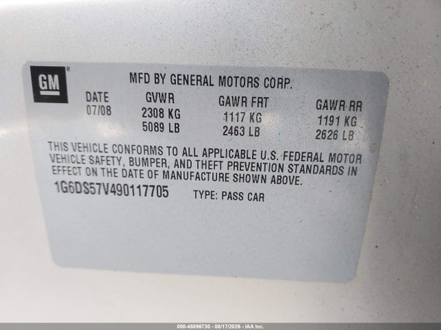 Aukcja sprzedaży 2009 Cadillac Cts Awd W/1sb, vin: 1G6DS57V490117705, numer aukcji: 45896730