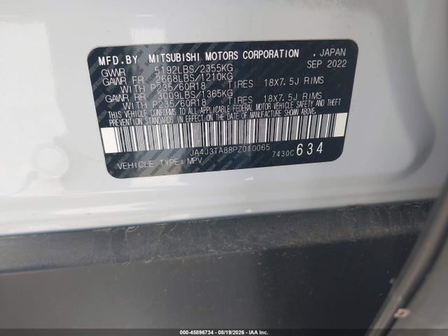 Aukcja sprzedaży 2023 Mitsubishi Outlander Es 2.5 2wd, vin: JA4J3TA88PZ010065, numer aukcji: 45896734