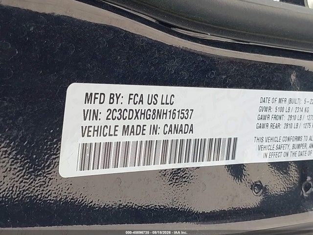 2022 Dodge Charger Gt Rwd მანქანა იყიდება აუქციონზე, vin: 2C3CDXHG8NH161537, აუქციონის ნომერი: 45896735